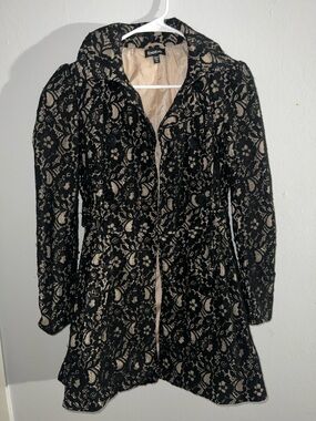 bebe Black Lace Overlay Coat with Nude Lining